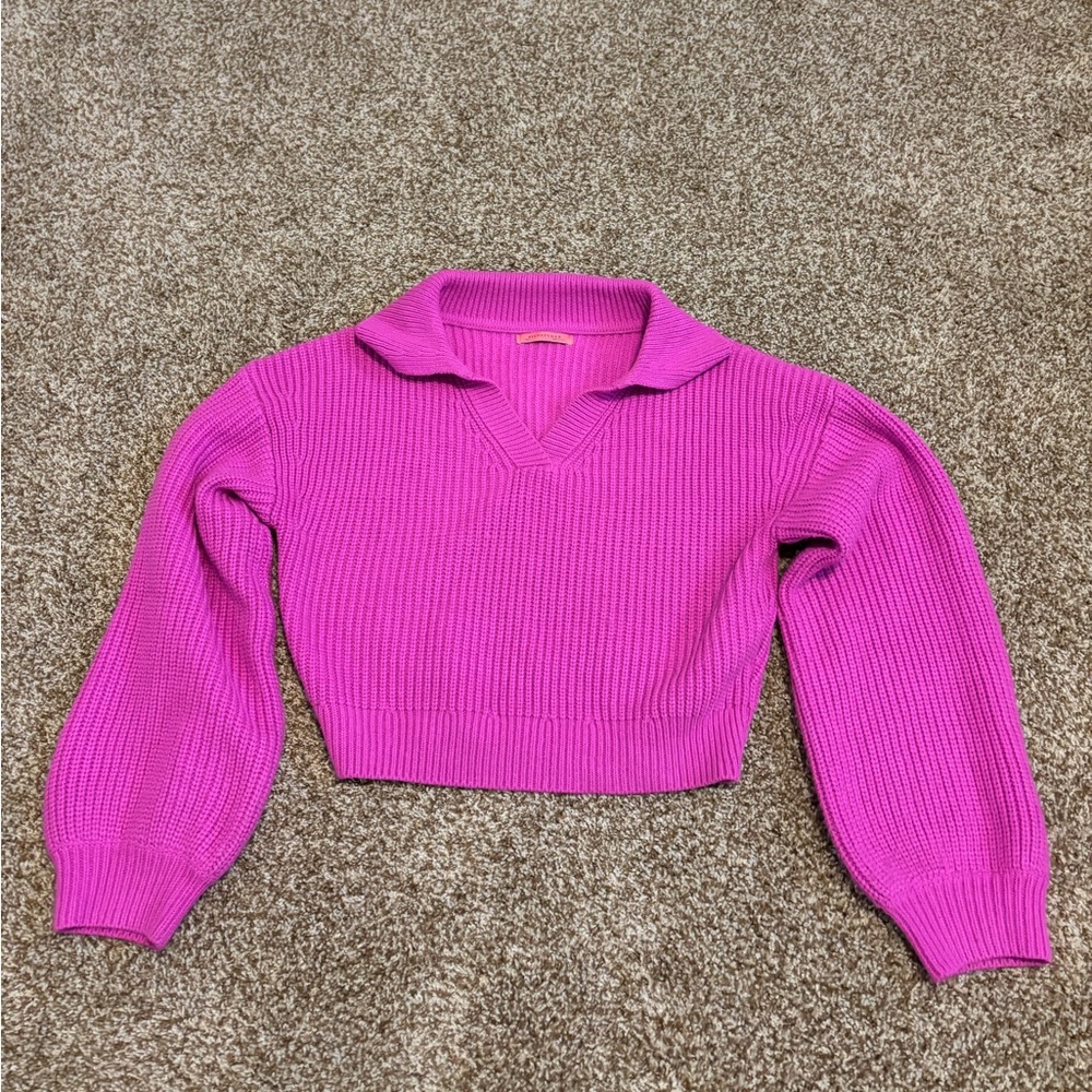 Signature8 || Cropped Magenta Polo Knit Sweater Size L